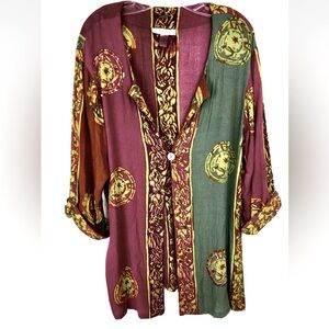 Soft Surroundings Maroon, Rose and Green Kimono